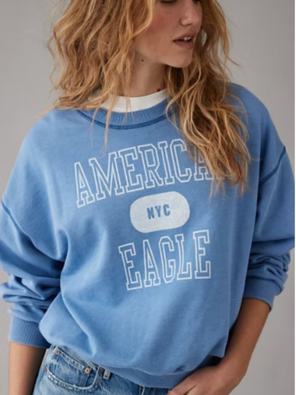 American Eagle NYC graphic crew neck sweatshirt blue size large